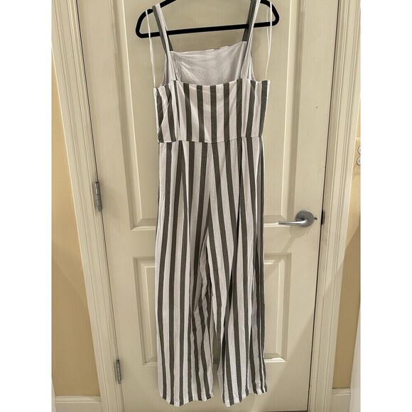 C & C CALIFORNIA Green White Striped Linen Jumpsuit with Front Buttons Medium - Picture 6 of 7